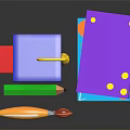 Decorative Ornaments Set With Graduation Cap Figurine Colorful Pencils And Wall Street Books