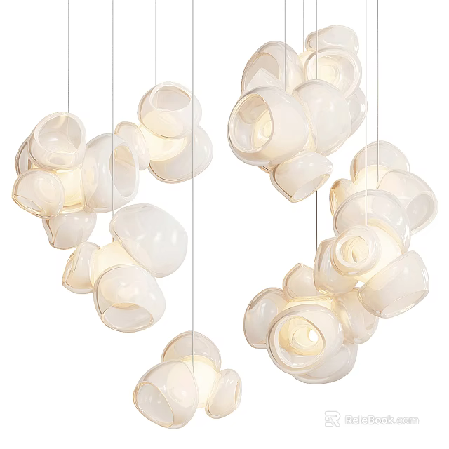 White Ceramic Flower Shaped Multiple Hanging Chandelier With Soft Light 3d model 