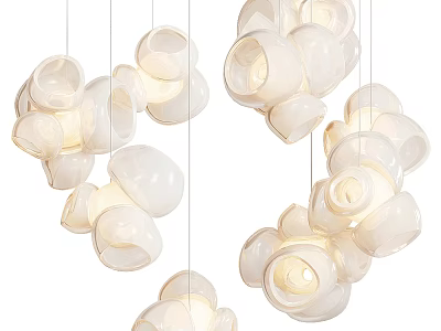White Ceramic Flower Shaped Multiple Hanging Chandelier With Soft Light 3d model