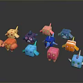 Cute Colorful 3D Cartoon Creature Characters As Playful Toy Models With Various Shapes