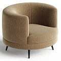 Brown Upholstered Round Accent Chair With Black Metal Legs And Modern Design