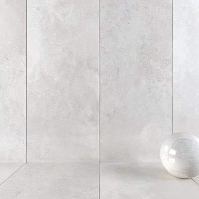Light Colored Textured Wall Tiles With Modern Smooth Sphere Decor Element 3d model