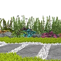 Ground Cover With Green Plants Colorful Flowers Gray Stones Stone Path White Gravel Blue Sky And White Clouds