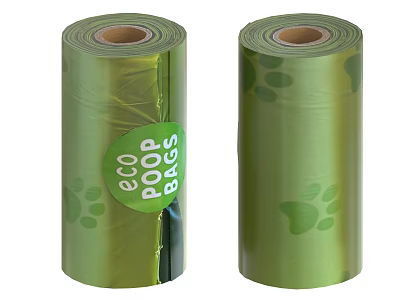 Green Eco Friendly Poop Bags With Paw Prints On Roll For Pets 3d model