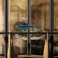 Stylish Console Table With Blue Fish Shaped Decor And Black Mesh Background 3d model
