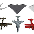 Various Model Airplanes With Different Designs And Colors On White Background 3d model