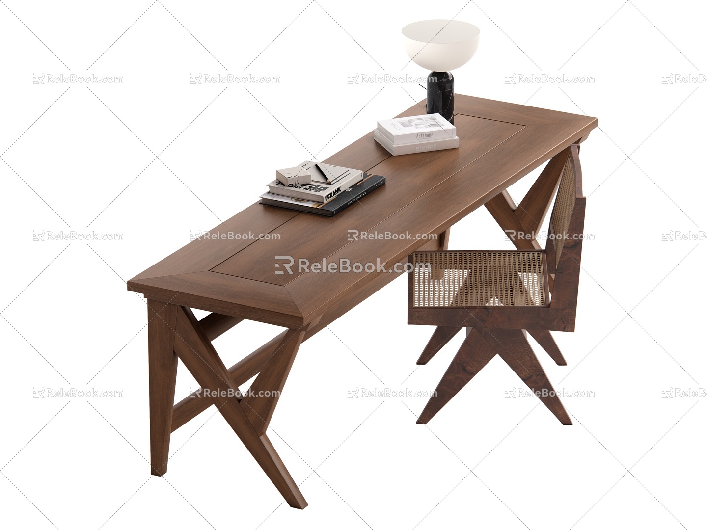 Quiet Ancient Style Desk and Chair 3d model