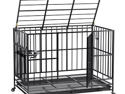 Black Metal Dog Cage With Openable Top Door And Rolling Wheels Design 3d model