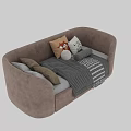 Cozy Kids Bed Design With Plush Upholstery Soft Mattress Striped Blanket And Animal Pillow