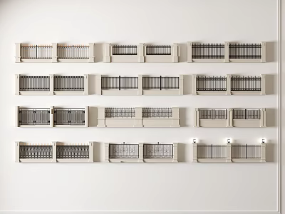 Collection Of Different Fence Designs With Metal Railings Displayed On White Wall 3d model