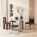 Modern Dining Table Set With Marble Top Various Style Chairs And Decorative Wall Art 3d model