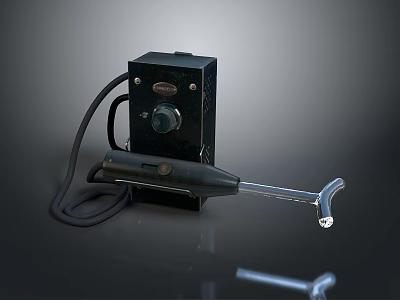 Black Electric Tactical Weapon With Control Unit Cable Knob And Metal Rod Head 3d model