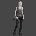 Young Woman With Blue Hair And Glasses Wearing Striped Tank Top Black Pants And Backpack