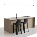 Modern Dining Table Set With Wooden Bar Table Two Black Chairs And Wine Bottle 3d model