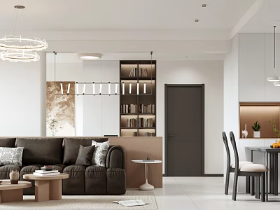 Modern Living and Dining Room Interior with Sofa Coffee Table Dining Chairs Lighting and Design 3d model