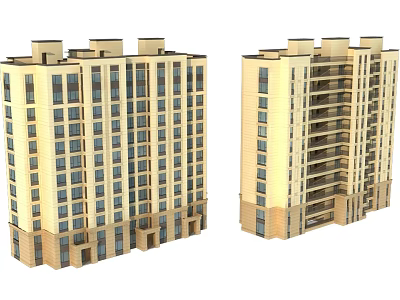 Modern High Rise Residential Buildings With Beige Exterior Numerous Windows And Balconies 3d model