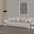 Modern White Multi Seater Sofa With Throw Pillows And Abstract Wall Art In Living Room