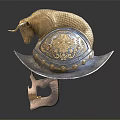 Ornate Detailed Decorative Helmet Featuring Golden Bull Head On Human Skull