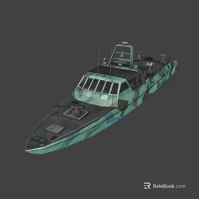 Military Camouflage Yacht With Equipment And Structure 3d model 