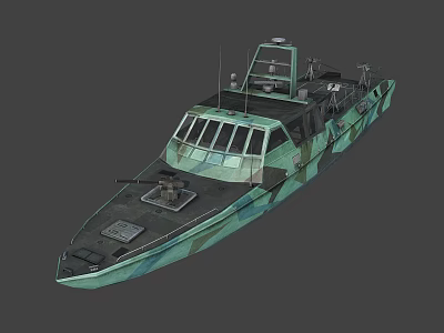 Military Camouflage Yacht With Equipment And Structure 3d model