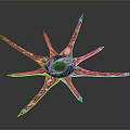 Star Shaped Glass Sculpture With Black Accents And Central Circular Opening