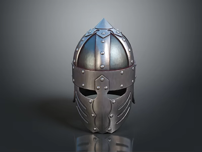 Knight Character Helmet With Spiked Top Riveted Design And Metallic Texture Surface 3d model