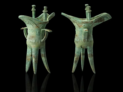 Ancient Chinese Bronze Ritual Vessels With Tri Footed Structure And Green Patina 3d model