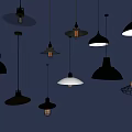 Various Designs of Black and White Pendant Lights Against Blue Background