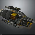 Sci Fi Mechanical Weapon With Yellow Black Metal Gears Pipes And Heat Sink Design