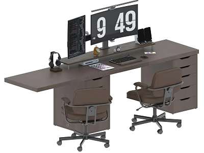 Modern Office Workstation With Dual Monitors Ergonomic Chairs And Office Accessories 3d model