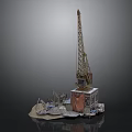 Heavy Construction Crane Equipment With Base Structure And Debris On Site