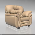 Comfortable Beige Leather Single Chair With Plush Armrests And Soft Backrest