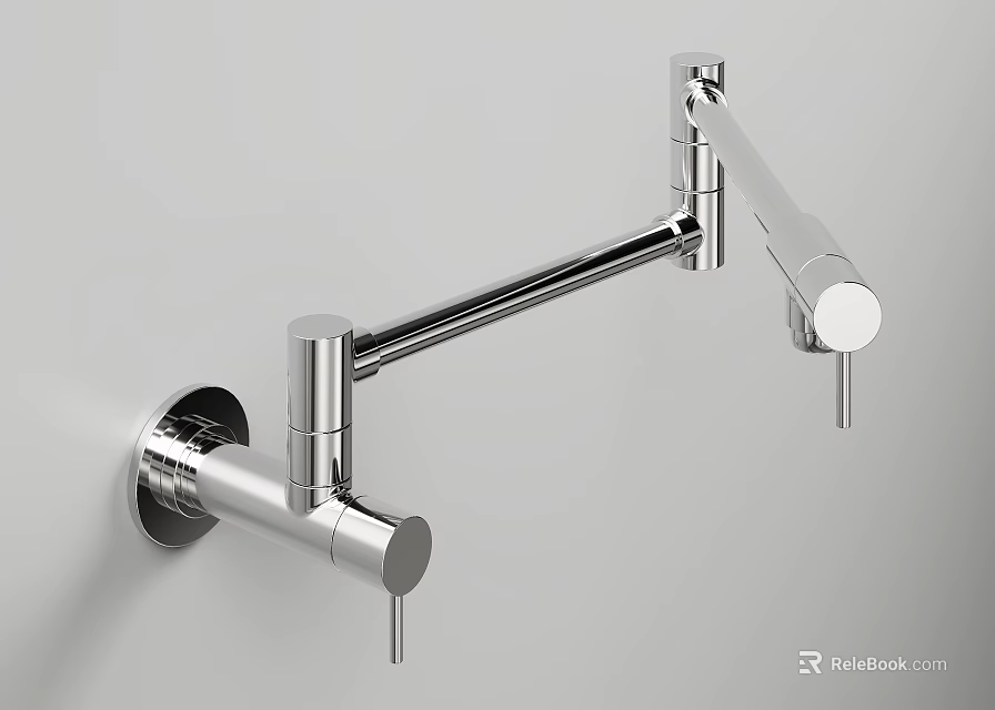 Modern Stainless Steel Wall Mounted Kitchen Faucet With Swivel Spout Design 3d model 