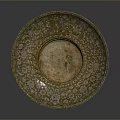 Intricate Bowl Shaped Sculpture Carving With Gold And White Patterns And Circular Base