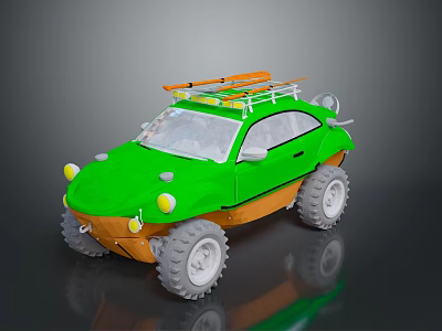 Green Small Off Road Vehicle With Orange Roof Rack And Large Tires 3d model
