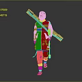 Green Armored Warrior With Beast Inspired Helmet And Long Spear Weapon