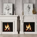 Two White Fireplaces With Burning Flames And Decorative Mantel Artwork 3d model