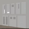 White Interior Doors With Single Double Panel Glass Windows And Ventilation Grilles 3d model