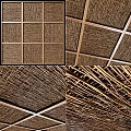 Natural Woven Ceiling Design With Wooden Grid Frame And Textured Patterns
