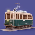 Vintage Green And White Tram With Number 1206 Headlights On And Pantograph