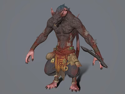Anthropomorphic Rat Warrior Character With Clawed Hands Mythical Creature Features And Decorative Belt 3d model