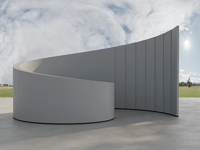 Minimalist Garden Feature With Curved White Structure And Natural Grass Background 3d model