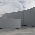Minimalist Garden Feature With Curved White Structure And Natural Grass Background