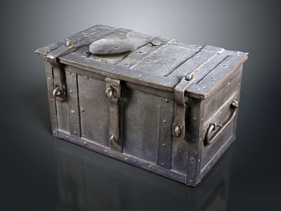 Carved Vintage Metal Chest With Decorative Latches And Ornate Handles 3d model