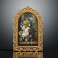 Ornate Golden Carved Frame Decorative Wall Furniture With Floral Artwork Design