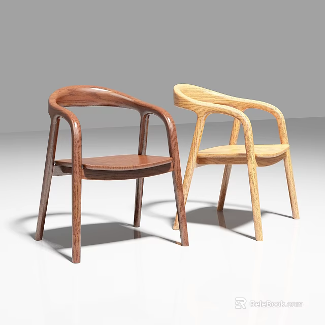 Modern Wooden Dining Chairs Featuring Curved Backrest Armrest And Comfortable Seat Design 3d model 