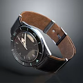 Classic Wrist Watch With Black Dial Brown Leather Strap And Roman Numerals