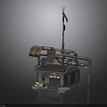 Industrial Rustic Structure With Windmill Metal Pipes Small Cabin And Platform