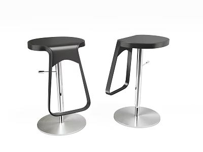Modern Black Bar Stools With Silver Metal Frame And Round Base Furniture Design 3d model
