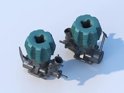 Green Ribbed Household Appliance Parts With Black Metal Bases And Two Units 3d model